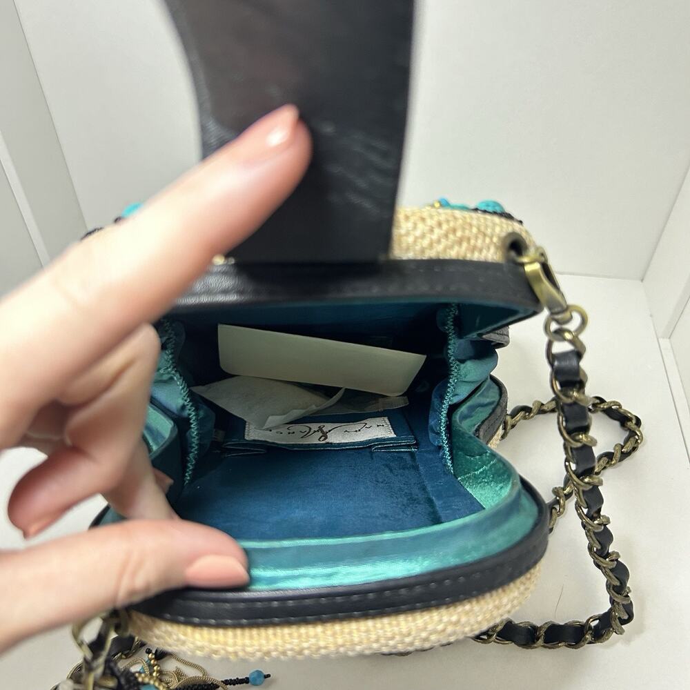 Mary Frances Unplugged Cream Woven and NWT Turquoise Beaded Guitar Bag *RARE - Picture 15 of 16